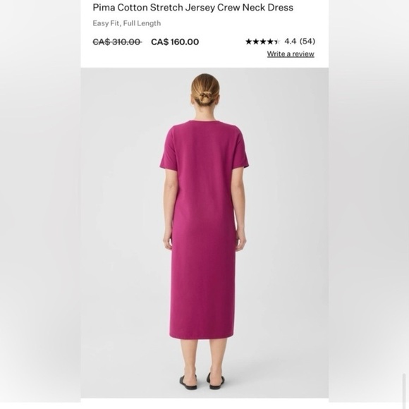 Eileen Fisher 100% Pima Cotton Stretch Jersey Crew Neck Dress Medium - Picture 4 of 9